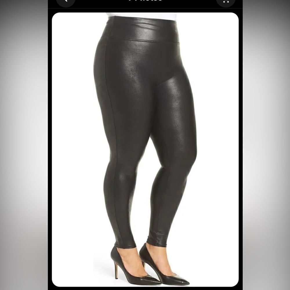 Spanx faux leather leggings black XL shiny high waist rise